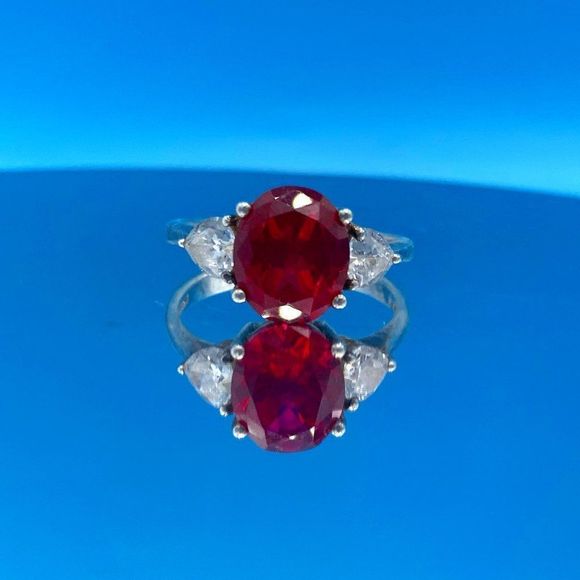 Lab Grown Ruby Sterling Silver Ring - Picture 1 of 15
